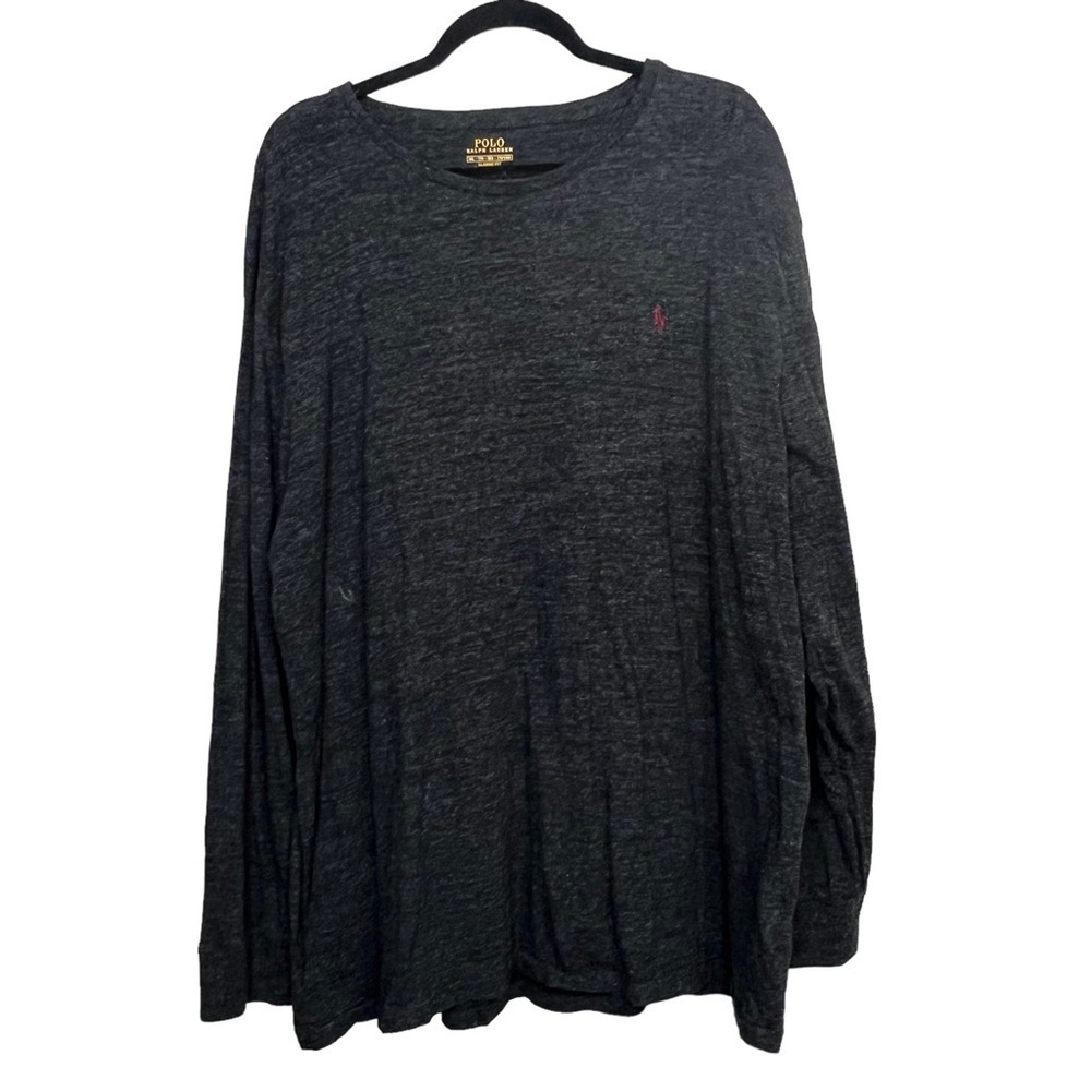 Polo Ralph Lauren Mens XXL Classic Fit Dark Gray Long Sleeve T-shirt Maroon Pony